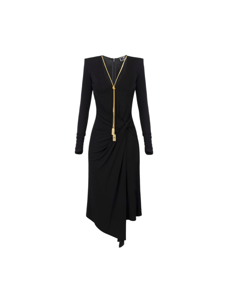 Elisabetta Franchi abito midi in jersey drappeggiato con collana