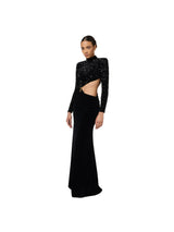 Elisabetta Franchi abito red carpet in ciniglia ricamata con pailettes con cut