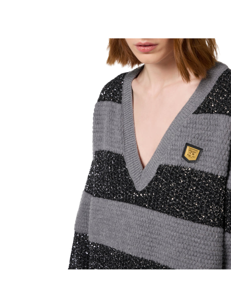 Elisabetta Franchi maglia a righe in lana con filo paillettes