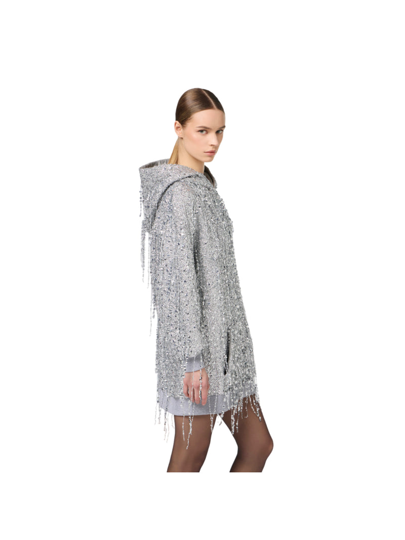 Elisabetta Franchi mini abito in felpa con cappuccio e frange di paillettes