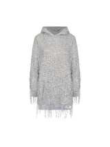 Elisabetta Franchi mini abito in felpa con cappuccio e frange di paillettes
