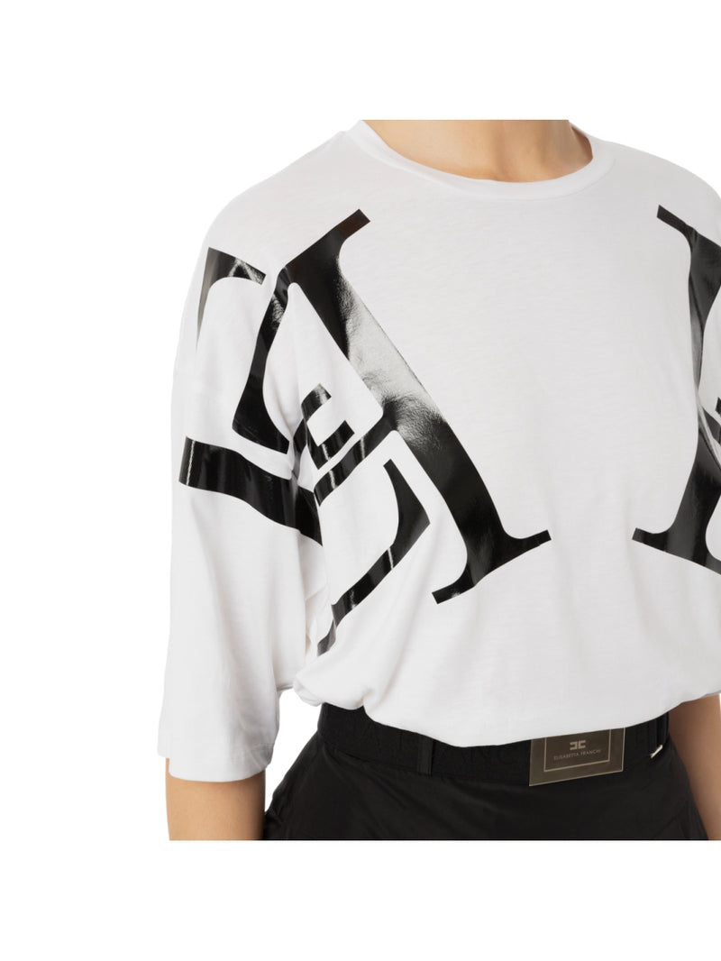 Elisabetta Franchi T-shirt in jersey con maxi logo sulle maniche
