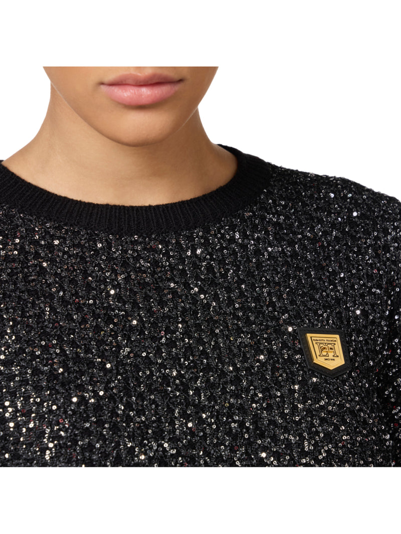 Elisabetta Franchi maglia crop top in lana con filo paillettes