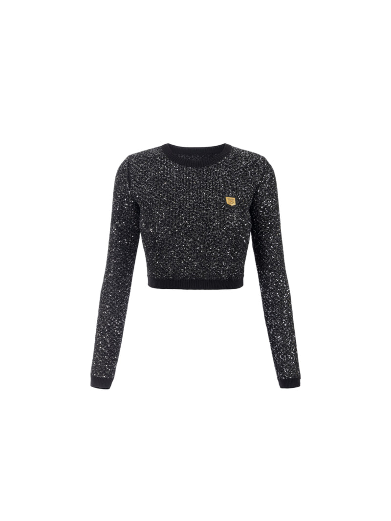 Elisabetta Franchi maglia crop top in lana con filo paillettes
