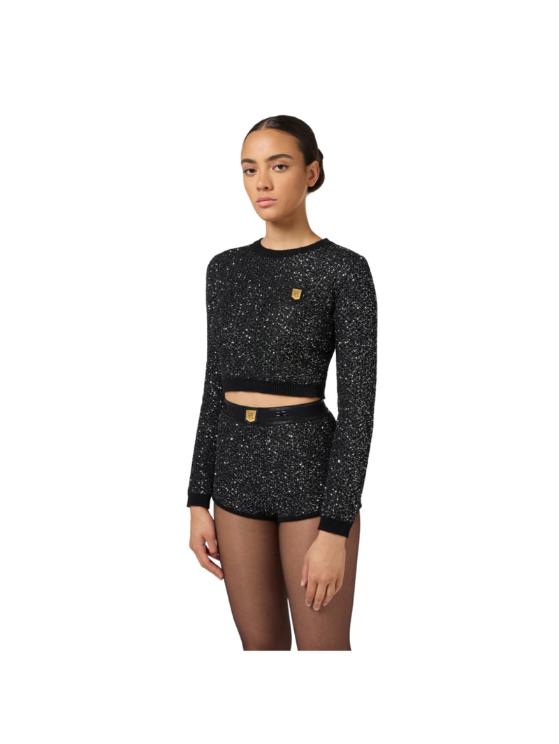 Elisabetta Franchi maglia crop top in lana con filo paillettes