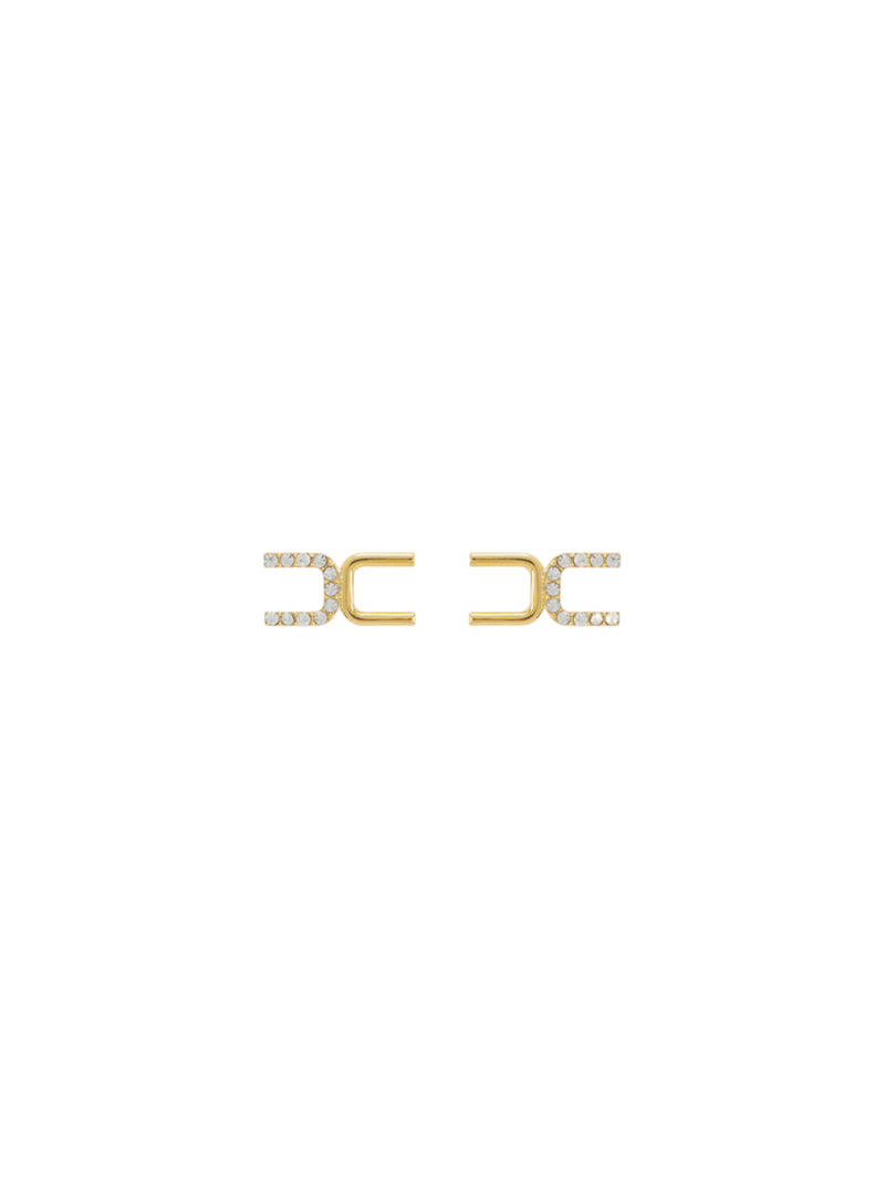 Elisabetta Franchi orecchini logo in metallo dorato e strass