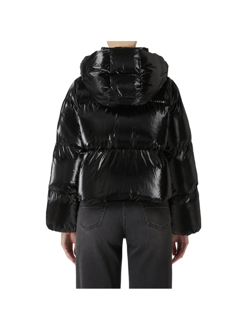 Elisabetta Franchi piumino cropped in nylon effetto metallizzato
