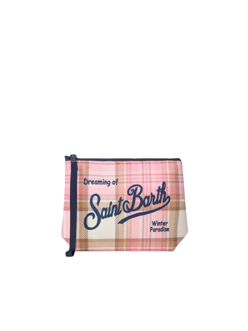 MC2 Saint Barth pochette Aline in lana con stampa tartan rosa