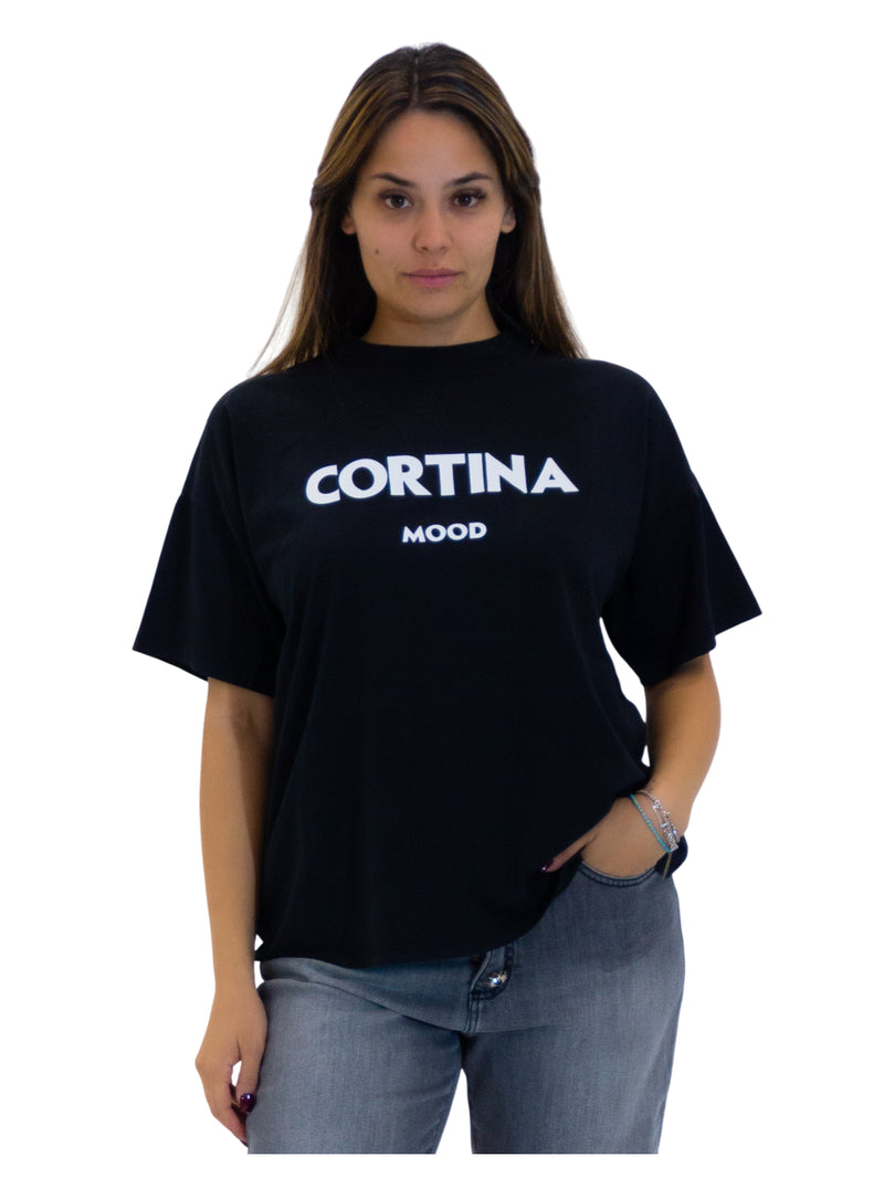 Vicolo t-shirt over con scritta "Cortina Mood" nera