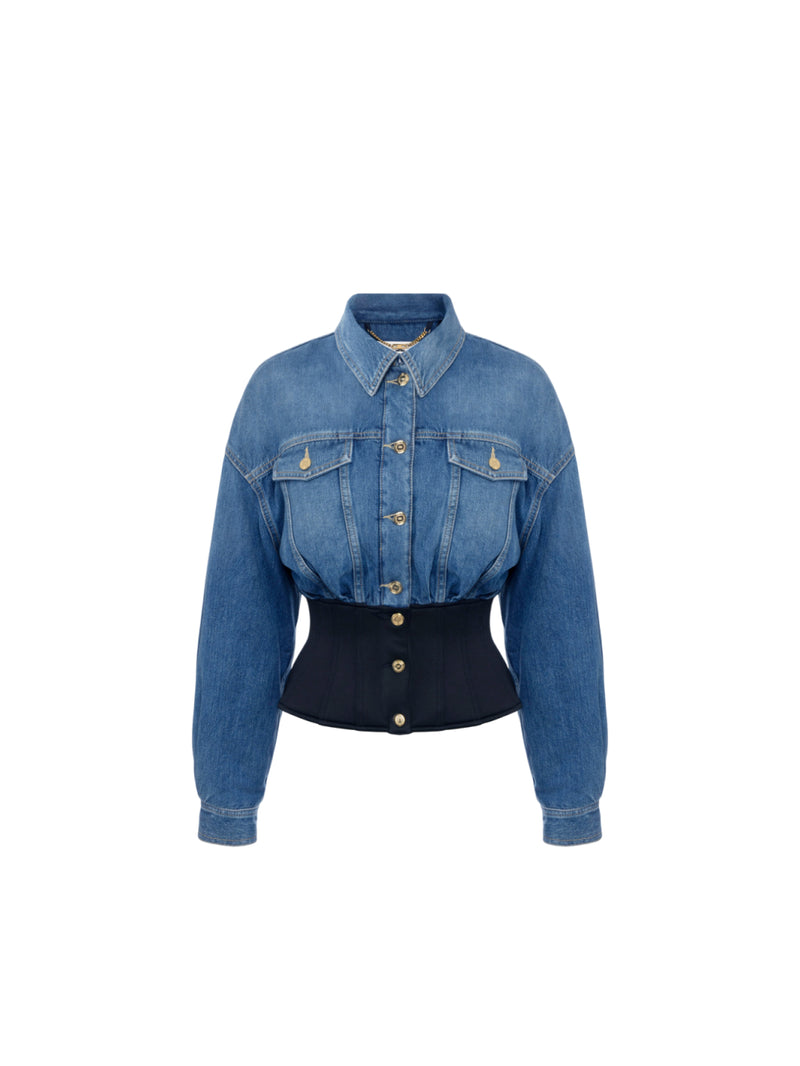 Elisabetta Franchi bomber in denim e neoprene