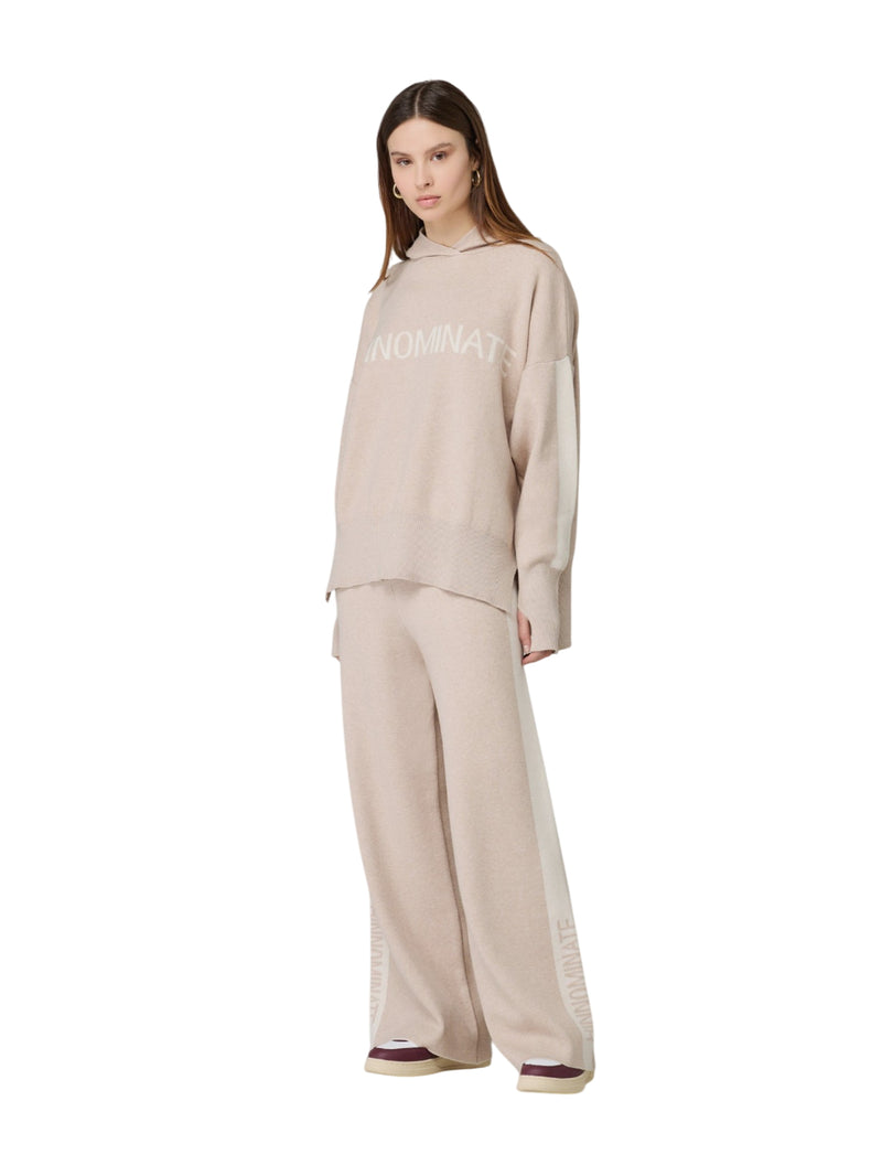 Hinnominate pantalone in maglia a palazzo con bande in contrasto e logo in punto rovescio