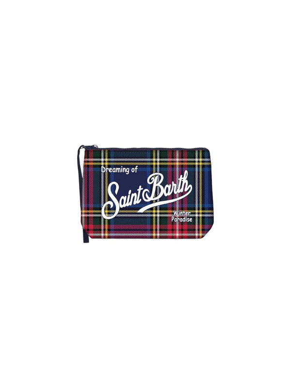 MC2 Saint Bartth pochette Aline effetto lana con stampa tartan blu