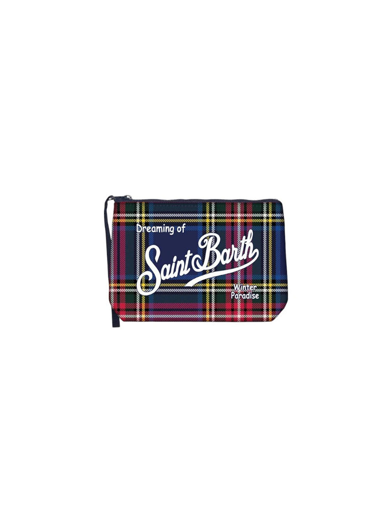MC2 Saint Bartth pochette Aline effetto lana con stampa tartan blu