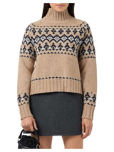 MC2 Saint Barth Myra Donegal sweater in beige wool blend with Fair Isle jacquard