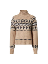 MC2 Saint Barth Myra Donegal sweater in beige wool blend with Fair Isle jacquard