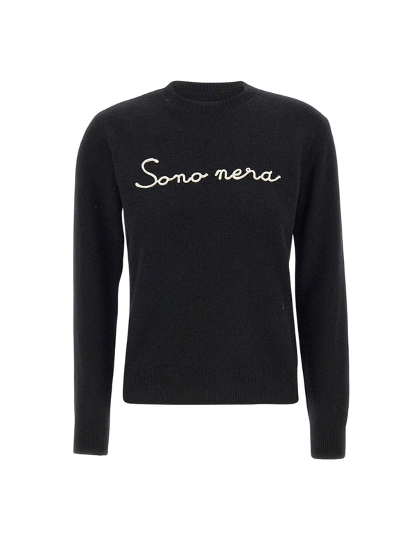 MC2 Saint Barth maglione New Queen in misto cashmere nero con ricamo Sono Nera