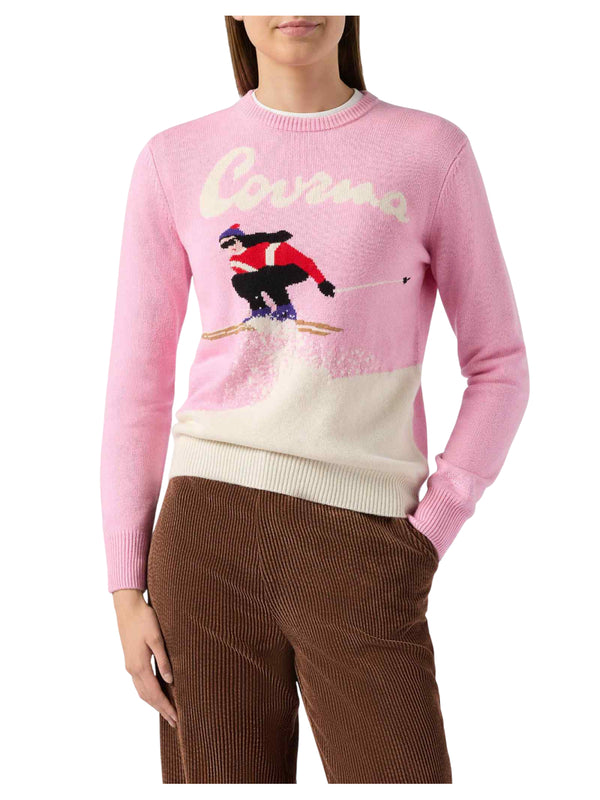 MC2 Saint Barth maglione new queen in misto cashmere rosa con jacquard cartolina Courma