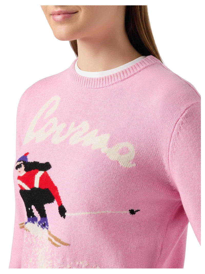 MC2 Saint Barth maglione new queen in misto cashmere rosa con jacquard cartolina Courma