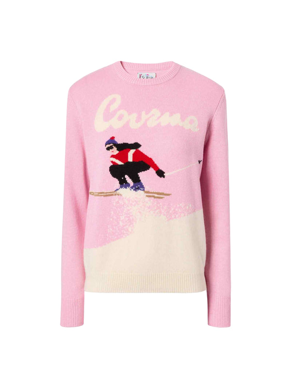 MC2 Saint Barth maglione new queen in misto cashmere rosa con jacquard cartolina Courma