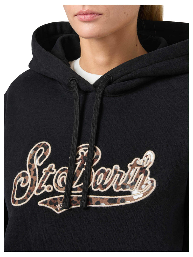 MC2 Saint Barth felpa Virginia in cotone nero con ricamo animalier St. Barth