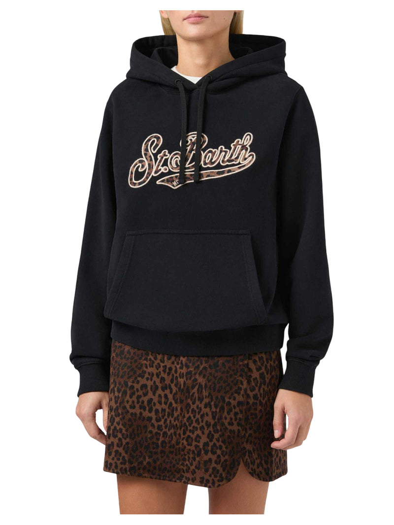 MC2 Saint Barth felpa Virginia in cotone nero con ricamo animalier St. Barth