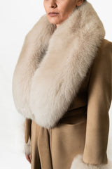 Cappotto Yes London - Beaige sciallato con collo e polsi in volpe