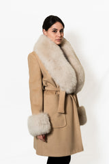 Cappotto Yes London - Beaige sciallato con collo e polsi in volpe