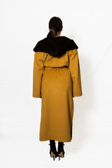 Cappotto Yes London - Senape con collo e cinture in volpe