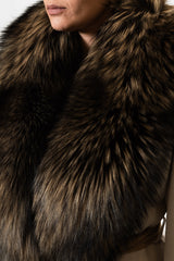 YES LONDON Cappotto gesso da donna con dettagli in vera pelliccia di volpe