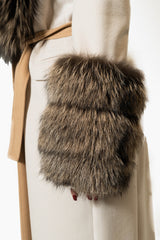 YES LONDON Cappotto gesso da donna con dettagli in vera pelliccia di volpe