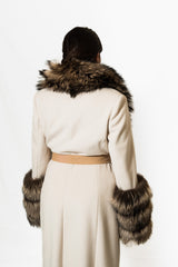 YES LONDON Cappotto gesso da donna con dettagli in vera pelliccia di volpe