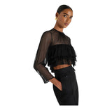 Blusa in crêponne con balze
