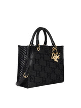 Elisabetta Franchi borsa shopper media in rafia jacquard con charms