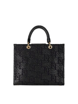 Elisabetta Franchi borsa shopper media in rafia jacquard con charms