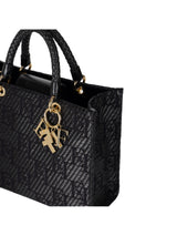 Elisabetta Franchi borsa shopper media in rafia jacquard con charms