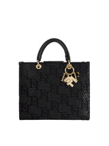 Elisabetta Franchi borsa shopper media in rafia jacquard con charms