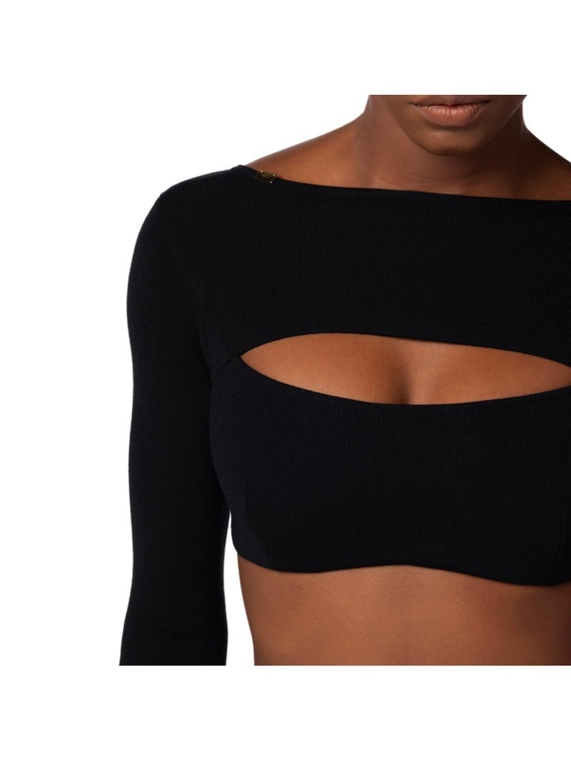 Elisabetta Franchi top cropped in viscosa con cut out