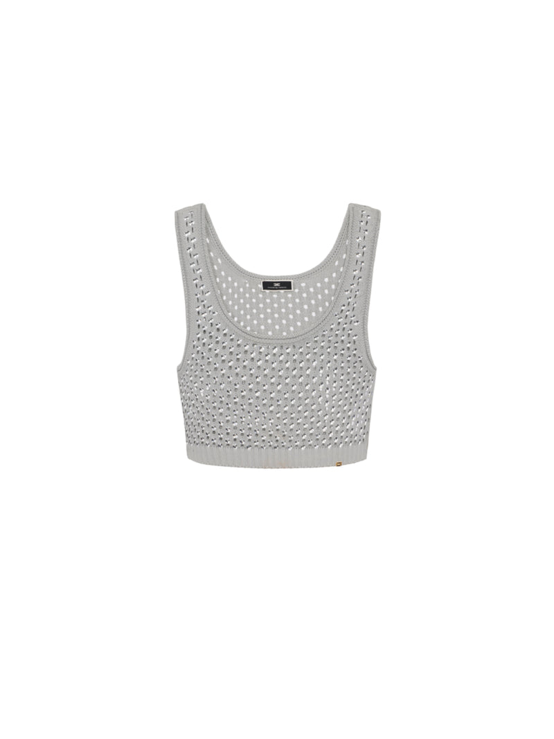 Elisabetta Franchi top in cotone punto rete con strass