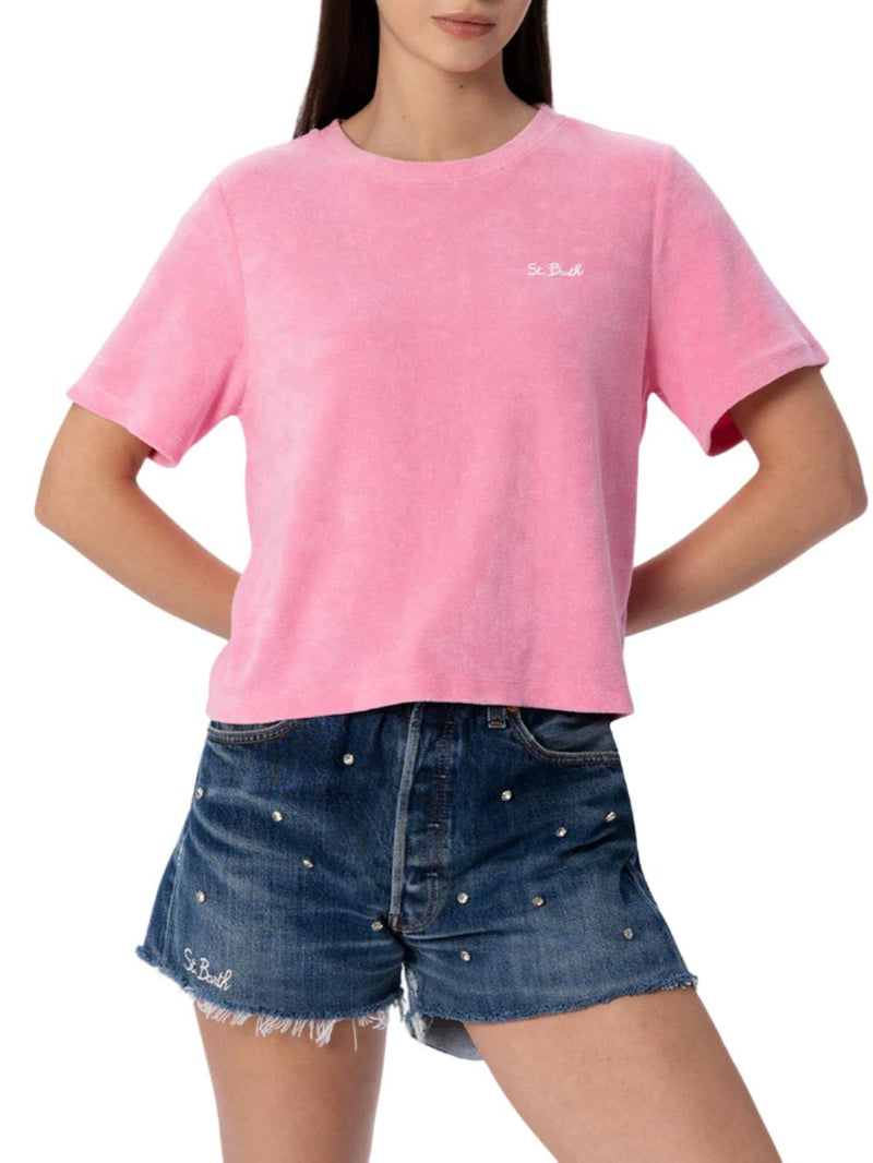 MC2 SAINT BARTH T-shirt rosa girocollo in spugna di cotone