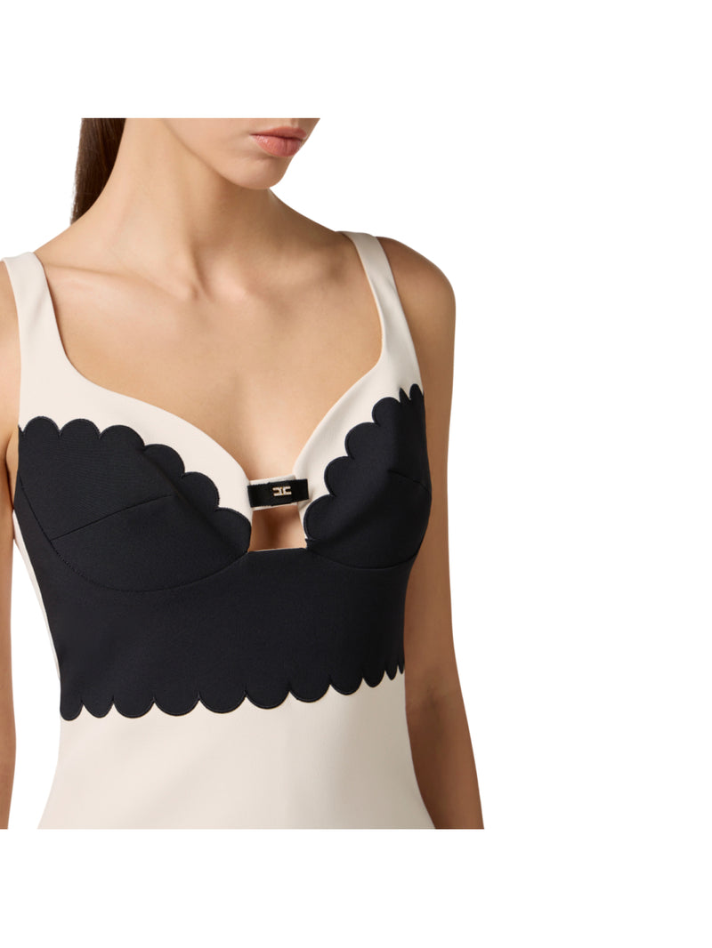 Elisabetta Franchi abito in doppio crêpe stretch con smerlo ricamato