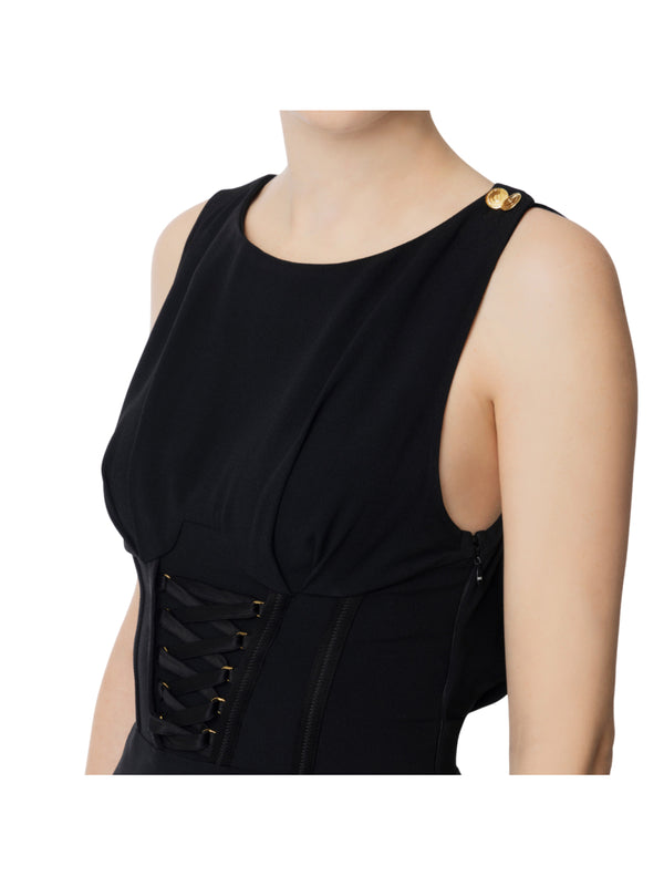 Elisabetta Fraqnchi abito in envers satin con lacci criss-cross