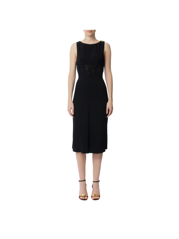 Elisabetta Fraqnchi abito in envers satin con lacci criss-cross