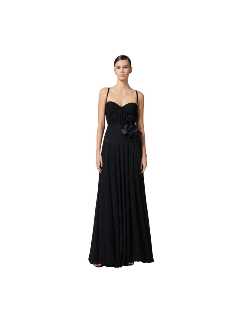 Elisabetta Franchi abito Red Carpet in jersey lurex con fiore ricamato