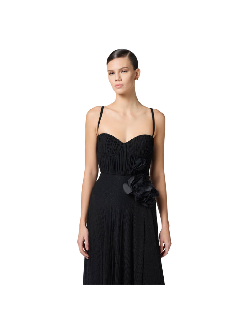 Elisabetta Franchi abito Red Carpet in jersey lurex con fiore ricamato
