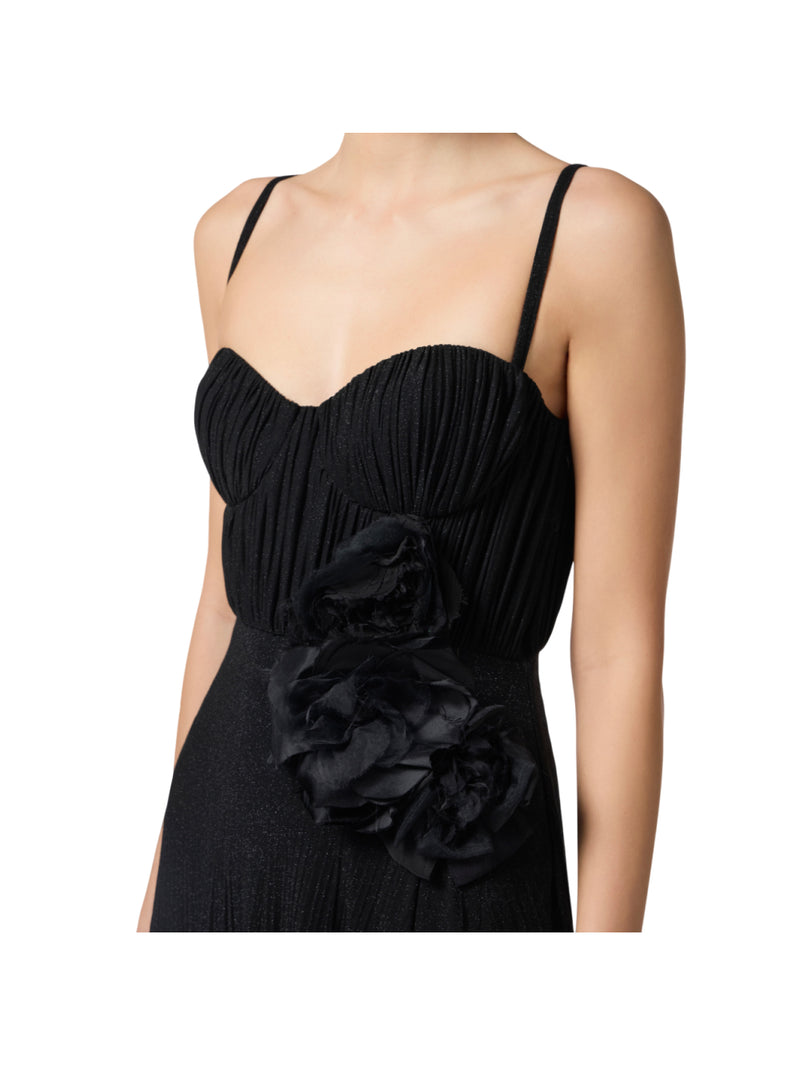 Elisabetta Franchi abito Red Carpet in jersey lurex con fiore ricamato