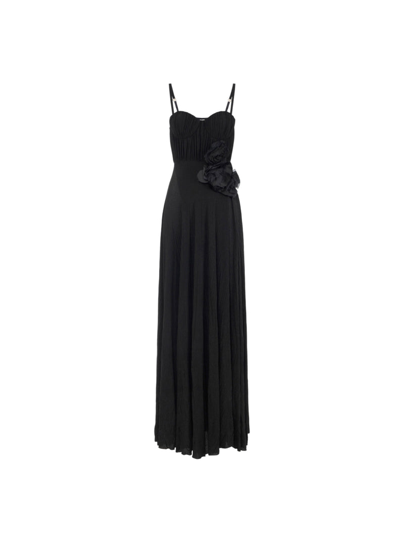 Elisabetta Franchi abito Red Carpet in jersey lurex con fiore ricamato