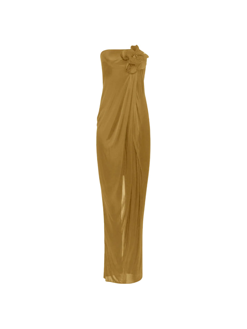 Elisabetta Franchi abito Red Carpet in jersey lucido con fiore ricamato