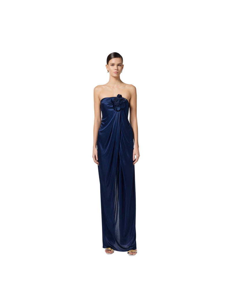 Elisabetta Franchi abito Red Carpet in jersey lucido con fiore ricamato