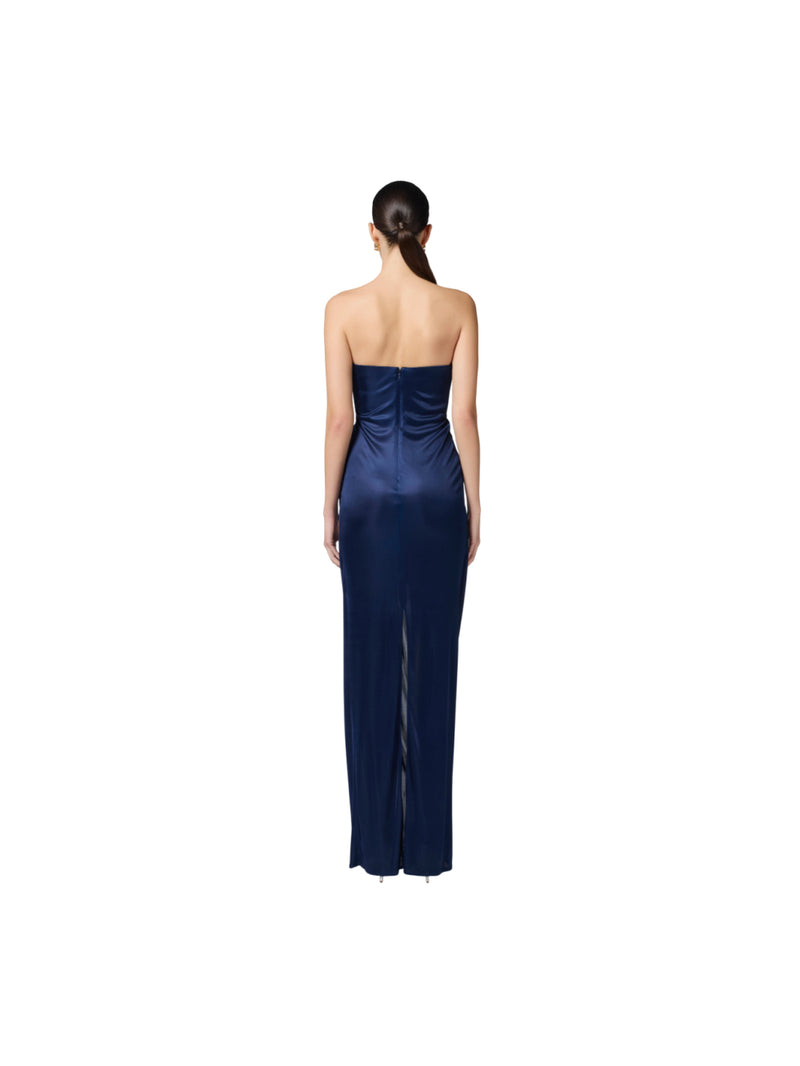 Elisabetta Franchi abito Red Carpet in jersey lucido con fiore ricamato