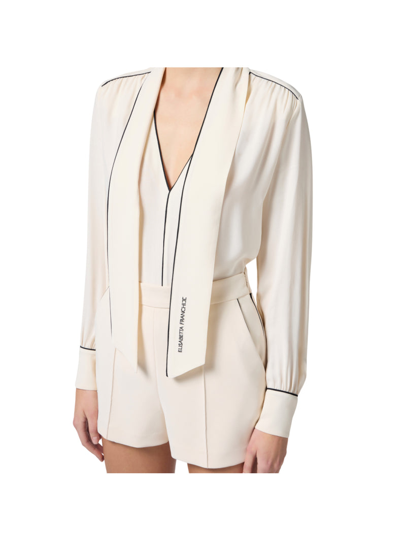 Elisabetta Franchi camicia in georgette con sciarpa e piping